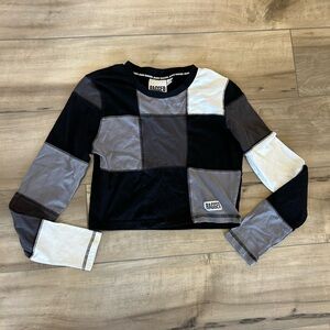 Ragged Jeans Crop Top Small Patchwork Y2K